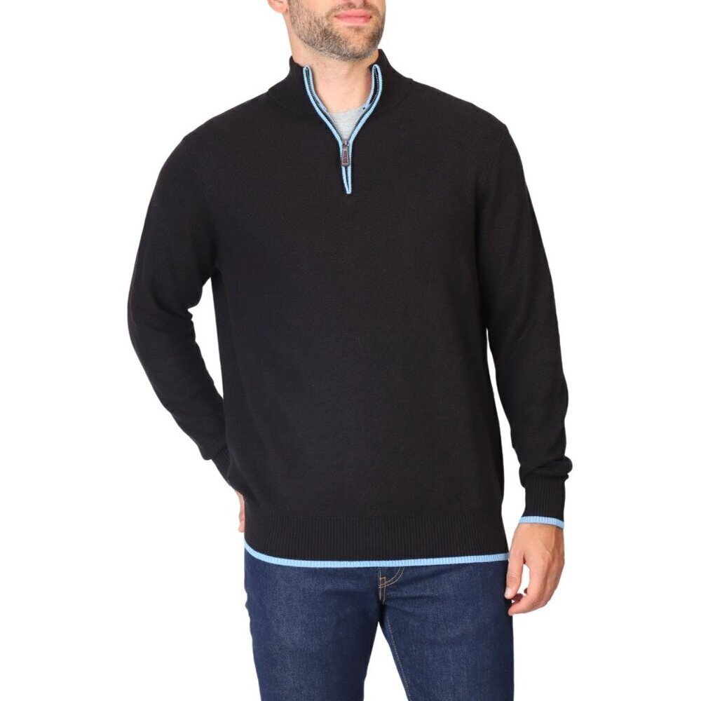 Tailorbyrd Cotton Textured Waffle Quarter-Zip Pullover Navy Blue Size Med